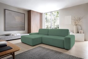 Narożnik BOULI Lewostronny z Elektryczną Regulacją wolnostojący tkanina Raven 77 Zielony DOMO HOME