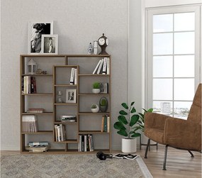 Skandynawski regał na książki – 125 x 135,7 x 22 cm – kolor orzechowy – materiał płyta wiórowa