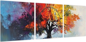 Obraz - Kolorowe drzewo (z zegarem) (90x30 cm)