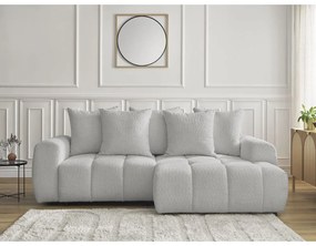 Jasnoszary rozkładany/ze schowkiem narożnik z materiału bouclé (prawostronny/z szezlongiem) Roxelane – Bobochic Paris