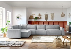 Jasnoszary sztruksowy narożnik (lewostronny) Nihad modular – Bobochic Paris