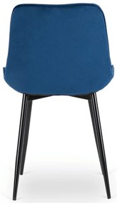 Zestaw Stół Rozkładany Kwadratowy MAX 80-160 cm Czarny i 6 Krzeseł Tapicerowanych CHRIS Granatowe Nowoczesne Loft