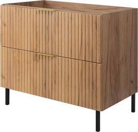 Szafka pod umywalkę, Dąb Craft, 80 x 77 x 46 cm, uchwyt złoty, nogi czarne, bez blatu