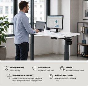 Biurko elektryczne z regulacją wysokości ergonomiczne antracytowo-białe, 1200x600 mm: ARIA