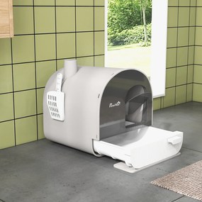 PawHut Kuweta z pokrywą, łopatką, matą na żwirek, plastik, szara/czarna | Aosom PL