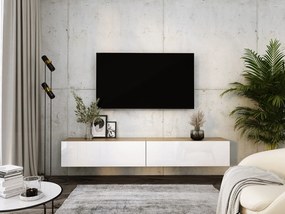 Zawieszana szafka RTV, (2 x 100) x 34 x 32 cm, Dąb Wotan / Biały Błyszczący