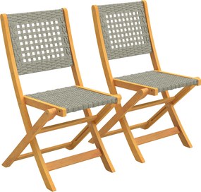 Outsunny Krzesła Ogrodowe 2 Sztuki FSC Składane z Oddychającym Siedziskiem Wygodna Wysokość z Litego Drewna i Polirattanu | Aosom PL
