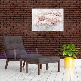 Obraz - Różowe kwiaty na ścianie (70x50 cm)