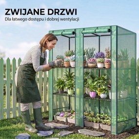 Outsunny Mini-szklarnia z 3-poziomowymi półkami, pokrywa plastikowa, UV-odporna, przenośna, drzwi rolowane, 144 x 48 x 152 cm, Zielony