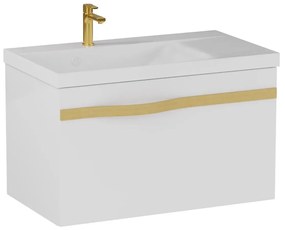 Szafka pod umywalkę VOG 69 cm biały połysk ze złotym uchwytem KROFAM