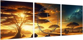 Obraz - Odpoczywające lwy (z zegarem) (90x30 cm)