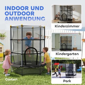 HOMCOM Trampolina dla dzieci, Ø140 cm, z siatką bezpieczeństwa, na zewnątrz i do środka, stal, plastik, do 50 kg, czarna