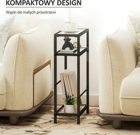 HOMCOM Półka 3-stopniowa z hartowanego szkła, 18 cm szerokości, rama stalowa, zabawne poprzeczki, Czarny