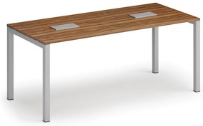 Stół konferencyjny PRIMO SQUARE, 180x80 cm, szaro-srebrna podstawa, orzech + 2x port blatowy TYP I, srebrny