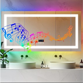 Lustro łazienkowe 160x80cm RGB i LED regulowane + przeciwmgielne + Bluetooth 5.2 + Zegar + 3 kolory 4 przyciski