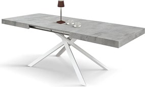 Stół drewniany, wykończenie cementowo-szare, podstawa biała, rozkładany 140x90 - FORTE DEI MARMI