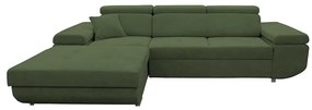 Rozkładana narożna sofa w kształcie L CASTELO z pojemnikiem na pościel, lewa, zielona