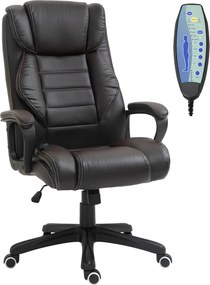 Vinsetto Krzesło biurowe z funkcją masażu, regulowany fotel dyrektorski, ergonomiczny fotel obrotowy, 6 punktów wibracyjnych, Brązowe