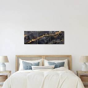 Obraz - Czarny - złoty dekor (z zegarem) (90x30 cm)