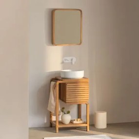 Zestaw Mebli Łazienkowych Bradley Z Drewna Tekowego Okrągły Ceramiczny Biały Ø40 Cm Lenka & Prostokątny Z Pojemnikiem - Sklum