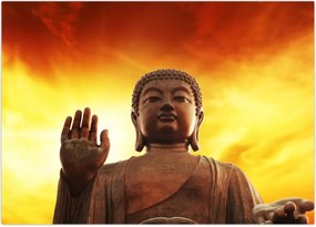 Obraz - Budda z czerwonym i żółtym tłem (70x50 cm)