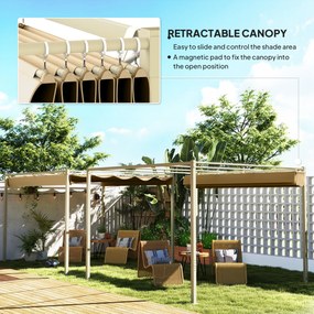 Outsunny Pergola ogrodowa 3 x 3 m z chowanym dachem, pawilon, daszek przeciwsłoneczny, UPF30+, Khaki | Aosom PL