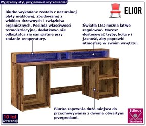 Podświetlane biurko 200 cm stare drewno - Modus