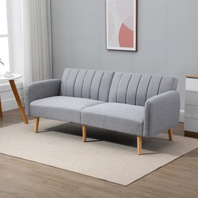 HOMCOM Sofa do spania, dwuosobowa sofa materiałowa, z funkcją spania, polyester stylizowany na len, drewno kauczukowe, 173 x 75 x 73 cm, szara