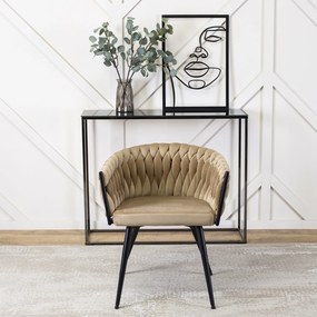 Krzesło Tapicerowane Plecione do Salonu EMPOLI Beżowe Welurowe Nowoczesne Loft