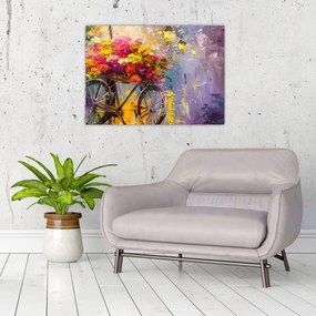 Obraz na szkle - Koło z kwiatami (70x50 cm)