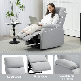 HOMCOM Fotel Relax z Regulowanym Oparciem i Podnóżkiem, Tapicerowany Fotel do Salonu, Szary