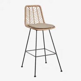 Wysoki Stołek Z Naturalnego Syntetycznego Rattanu Gouda Miel & ↑75 Cm & Czarny & Mokka Brąz - Sklum