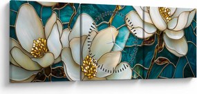Obraz - Witraż z magnolią (z zegarem) (90x30 cm)