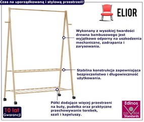 Wieszak stojący na ubrania z półkami i kółkami 132cm - Tempra 4X