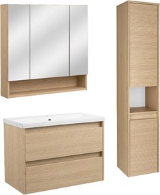 Zestaw do Łazienki 80cm Szafka z Umywalką Słupek Szafka z Lustrem Ryflowane Fronty Aria