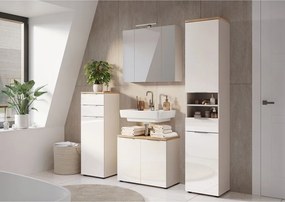 Kremowa wysoka/wąska szafka łazienkowa z połyskiem 39x112 cm Tavira – Germania