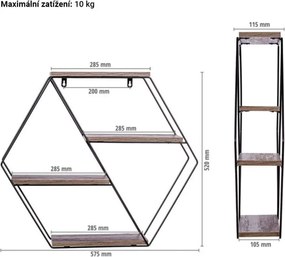 STILISTA Półka ścienna sześciokątna, św. drewno, 51x58x11 cm