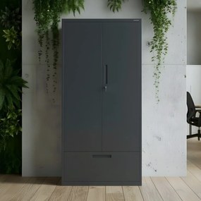Szafa modułowa metalowa wielofunkcyjna z szufladą wysoką antracytowa MEGAN 1950 x 900 x 400 mm