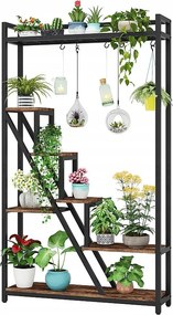 Stojak na rośliny doniczkowe, 7 poziomów, duża metalowa półka na rośliny, 180 cm, z 10 haczykami w kształcie litery S, brązowy