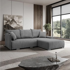 Narożnik, Sofa w kształcie L, tkanina sztruksowa Poso, Szary, Prawy, Livorno L