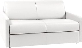 Kanapa 2-osobowa rozkładana typu express z białej ekoskóry z siedziskiem z pianki z pamięcią kształtu - Powierzchnia spania 120 cm - Materac 22 cm z pianki i z siedziskiem z pianki z pamięcią kształtu CALIFE