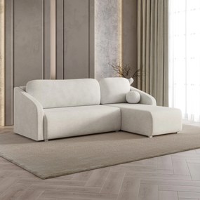Masseno Narożnik MARELLO z funkcją spania i pojemnikiem na pościel Narozniki L, Rozkładana sofa - Kremowy, NEVE 02