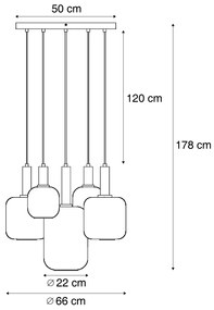 Lampa wisząca w stylu Hotel Chic czarno-złota z zielonym szkłem 5-źródłowa - ZuzannaElegancki hotelowy Oswietlenie wewnetrzne
