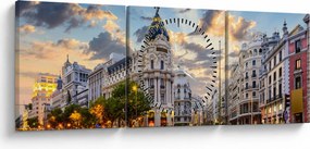 Obraz - Calle Gran Vía, Madryt, Hiszpania (z zegarem) (90x30 cm)