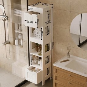 Szafka łazienkowa słupek szuflady biała wysoka półka nowoczesna loft 142 cm