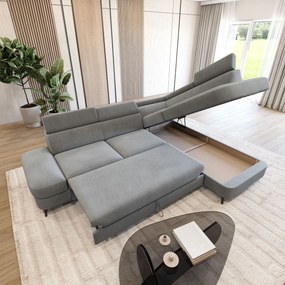 Masseno Narożnik AVISE z funkcją spania i pojemnikiem na pościel Narozniki L, Rozkładana sofa - Szary, MATT VELVET 85