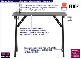 Czarne biurko gamingowe z metalowym stelażem - Beiner