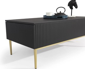 Stolik kawowy Nicole 120 cm z szufladami i metalowymi nogami - czarny mat / złote nóżki