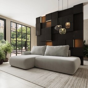 Masseno Narożnik NUVIRA z funkcją spania i pojemnikiem na pościel Narozniki L, Rozkładana sofa - Jasnoszary, CASTEL 80