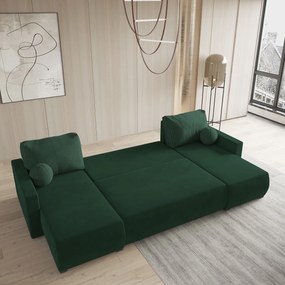 Masseno Narożnik TESSUN z funkcją spania i pojemnikiem na pościel Narozniki U, Rozkładana sofa - Butelkowa zieleń